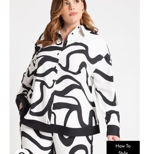 Eloquii Black and White Abstract Print 2pc Blouse and Pant Set